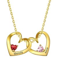 PROSILVER Women Personalised Heart Pendant Necklace, 925 Sterling Silver Mother Necklace with Names Birthstone Necklaces-Send Gift Box 2 heart-gold pl