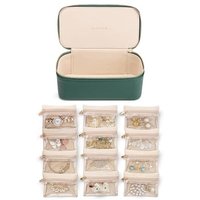 Vlando Travel Jewellery Organiser, PU Leather Jewellery Box with 12 Velvet Jewellery Pouch, Jewellery Case for Necklace,Ring, Gifts for Women, Green-L