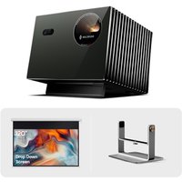 Valerion VisionMaster Pro2 4K Triple Laser Projector Bundle with 120" Rechargeable Waterproof Motorized Projector Screen and Desktop Gimbal Stand, Pre