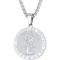 PROSTEEL St Christopher Necklace for Men, Saint Christopher Pendant Chain, Personalised Engrave Catholic Protection Pendant Jewellery Gift for Boys Ch