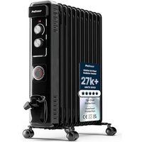 Pro Breeze Oil Filled Radiator with 11 Fins - Slim Electric Radiator - Portable Oil Heater with Built-in 24 Hour Timer, 3 Heat Settings, Adjustable Th