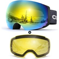 Odoland Unisex Ski Goggles for Men, Women and Boys - Frameless Snowboard Goggles With Magnetic Interchangeable Lens, UV Protection, Anti-fog, Helmet C