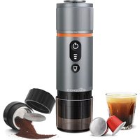 CONQUECO Portable Espresso Machine Travel: 12V Electric Coffee Maker with Battery for Camping - 2.5 Mins Self Heating - With Ground Coffee & NS Capsul