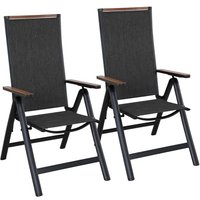 Grand patio folding chair, Aluminium garden chairs set of 2 with Armrest & Mesh breathable Seat, Adjustable 6 Position High Backrest, foldable dining