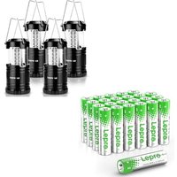 Lepro Bundle â 2 Itemsï¼4-Pack Collapsible Camping Lanterns Battery Powered & 24-Pack 1.5V Alkaline AA Batteries