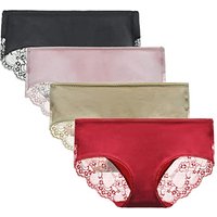 LIQQY Women's 4 Pack Cotton Mid Rise Full Coverage Lace Hipster Brief Panty Knicker Underwear XL Black/Pink/Nude/Red