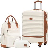 COOLIFE Suitcase Set, 3 Piece Luggage Sets with Travel Backpack and Toiletry Bag for Business Travel, TSA Lock 360° Spinner Wheels (White/Brown, 24 I
