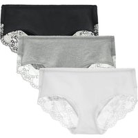 LIQQY Women's 4 Pack Cotton Mid Rise Full Coverage Lace Hipster Brief Panty Knicker Underwear M Black/Grey/White