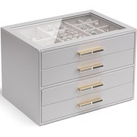 Vlando Jewellery Box with Glass Lid, 4-Tier Jewellery Organiser, Jewellery Storage with 4 Drawers for Watches,Sunglasses, Gift for Women, For Ring, Ne