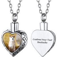 PROSTEEL Customized Photo Memorial Cremation Ashes Urn Pendant Necklace -Stainless Steel Gold Plated Keepsake Jewelry Heart-silver