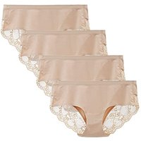 LIQQY Women's Seamless Knickers Cotton Lady Panties Midi Lace Underwear Full Coverage Brief Pack of 4 M Beige