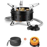 Odoland Upgraded Camping Stove Foldable Gas Stove External Ignition with Screw Adapter Big Fire 5 Burner Gas Stove for Hiking Picnic Outdoor