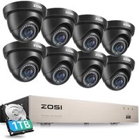 ZOSI 8 Channel 1080P CCTV Camera System with AI Human Vehicle Detection, 5MP Lite H.265+ DVR with 1TB Hard Drive and 8x 2MP Dome Security Cameras Indo
