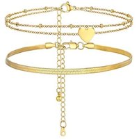 PROSTEEL Anklets Set for Women - Cuban Link/Herringbone/Heart Layered Ankle Bracelets Adjustable Waterproof for Summer Beach Jewellery, Silver/Gold Pl