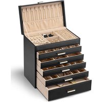 VLANDO Large Jewellery Box, Jewellery Organiser with Necklace Holder, Jewellery Storage for Ring Bracelet and Watch, Gifts for Women (Black., 6 Tier)