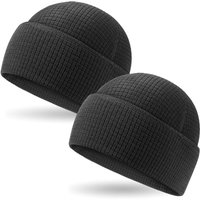 Outdoor Shaping 2 Pack Grid Fleece, Cuffed Beanie Watch Cap Waffle, Tactical Army Military Hat Multi-Season, Warm Lightweight Skull Cap, All-Weather O
