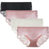 LIQQY Women's Seamless Knickers Cotton Lady Panties Midi Lace Underwear Full Coverage Brief Pack of 4 M Black/Pink2/White