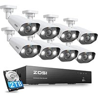 ZOSI 4K PoE CCTV Security Camera System, 8CH 8MP H.265+ NVR with 2TB Hard Drive, 8 x 8MP Outdoor PoE IP Cameras, AI Human Detection, Color Night Visio