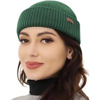 Outdoor Shaping Merino Wool Short Fisherman Beanies for Men Women, Knit Cuff Trawler Beanie Cap, Winter Warm Daily Hat One Size Dark Green
