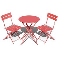 Folding Bistro Table and Chairs Set of 2, Balcony Furniture, Outdoor Garden Bistro Set for 2, Small Garden Furniture Set 3 Piece, Red
