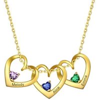 PROSILVER Women Personalised Heart Pendant Necklace, 925 Sterling Silver Mother Necklace with Names Birthstone Necklaces-Send Gift Box 3 heart-gold pl
