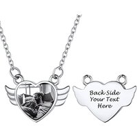 PROSTEEL Women Personalized Heart Locket Necklace, Custom Photo Name Pendant, Inspirational Gifts, Silver Color/Gold Plated-Send Gift Box Heart Wing-s