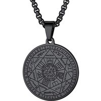 PROSTEEL Seven Archangels Talisman Pentagram Pendant Necklace, Sturdy Medallion, with Chain 55+5CM, 316L Stainless Steel/Gold Plated/Black (Send Gift