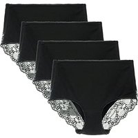 LIQQY Women's 3 or 4 Pack High Waisted Comfort Cotton Lace Coverage Full Rise Briefs Knickers Underwear S Black/4pk
