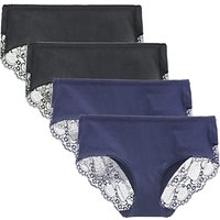 Women's 4 Pack Cotton Mid Rise Full Coverage Lace Hipster Brief Panty Knicker Underwear