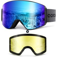 Odoland Ski Goggles Set with Detachable Magnetic Lens, Frameless Interchangeable Lens for Cloudy or Sunny, Anti-Fog UV Protection Men Women Snow Goggl