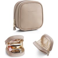 Make up Bag for Purse, Waterpoof Travel Toiletry Bag, Mini Makeup Bag with Slip-in Pockets, Giftsfor Mum,Toffee