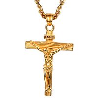 PROSTEEL Cross Necklace Mens, Cross Pendant with Adjustable Chain, Sliver Black Gold Plated Crucifix Necklace for Men 316L Stainless Steel Personalise