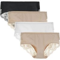 Women's 4 Pack Cotton Mid Rise Full Coverage Lace Hipster Brief Panty Knicker Underwear