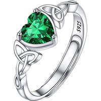 PROSILVER Adjustable 925 Sterling Silver Ring for Women Heart Solitaire Cubic Zirconia Birthstone Open Thumb Rings, Celtic Jewellery for Ladies Girls