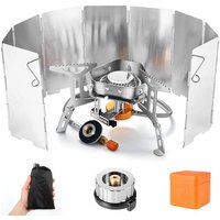 Odoland 3500W Windproof Camping Stove with Folding Windscreen and Fuel Canister Adapter, Portable Collapsible Camp Gas Stove Burner Outdoor Backpackin