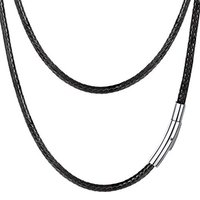 PROSTEEL Mens Leather Necklace Cord, 3mm Width Black Braided Rope Chain with Stainless Steel Clasp, Waxed Waterproof 16"-30" Length (with Gift Box) 61