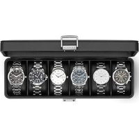 Vlando Watch Box for Men, PU Leather 6 Slot Watch Display Case, Lockable Watch Storage Box with Removable Watch Pillows, Watch Holder, Black Dark Blac