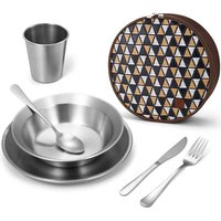 Odoland Camping Cutlery Set with Portable Pouch Case, Stainless Steel Tableware Kit Travel Utensil Set with Bag All-in-1 Flatware Kit for Hiking and P