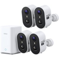 aosu 2K Security Cameras Wireless Outdoor Indoor, 4 Cam Kit System & 2.0 aosuBase, No Subscription, 32GB Local Storage, Expandable 1TB, Sound & Light