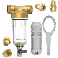 Waterdrop Spin Down Sediment Filter, Backwash Whole House Water Filter System for Well Water, 40-50 Micron, 1" MNPT + 3/4" FNPT + 3/4" MNPT, Traps San