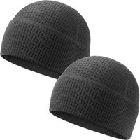 2 Pack Grid Fleece Beanie Watch Cap Waffle Tactical Beanie Multi-Season Army Military Fleece Hat, All Weather Gear One Size-M Black