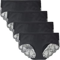 LIQQY Women's Knickers 4 Pack Mid Rise Cotton Lace Full Coverage Brief Hipster Panty Underwear S Black