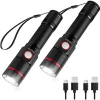 Lepro Rechargeable Torch, 2 Pack Super Bright LED Flashlight, 150m Beam, Long Battery Life, IPX4 Waterproof, 5 Modes, Adjustable Focus, Pocket Sized f