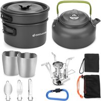 Odoland Camping Cooker Pan Set Aluminum Camping Cookware Kit for 2 People, Portable Outdoor Pot Pan Stove Kettle 2 Cups and Tableware - Backpacking Co
