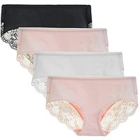 LIQQY Women's 4 Pack Cotton Mid Rise Full Coverage Lace Hipster Brief Panty Knicker Underwear S Black/Pink/White