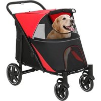 PawHut Dog Stroller for Medium/Large Breeds, Foldable Pet Pram Red