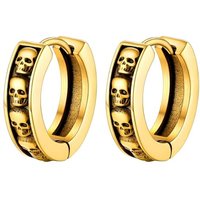 PROSTEEL Mens Hoop Earrings, Huggie Earrings Small Silver/Black/Gold Plated -With Gift Box Skull-golden