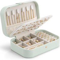 Vlando Travel Jewellery Box, PU Leather Travel Jewellery Organiser for Rings, Necklaces, Bracelets,Earring Organiser,Gifts for Women,Light Green