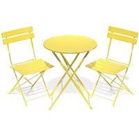 RELAX FIELD Folding Bistro Table and Chairs Set of 2, Balcony Furniture, Outdoor Garden Bistro Set for 2, Small Garden Furniture Set 3 Piece, Yellow