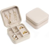 Vlando Small Faux Leather Travel Jewellery Box Organizer Display Storage Case for Rings Earrings Necklace without Mirror B.Necklace White